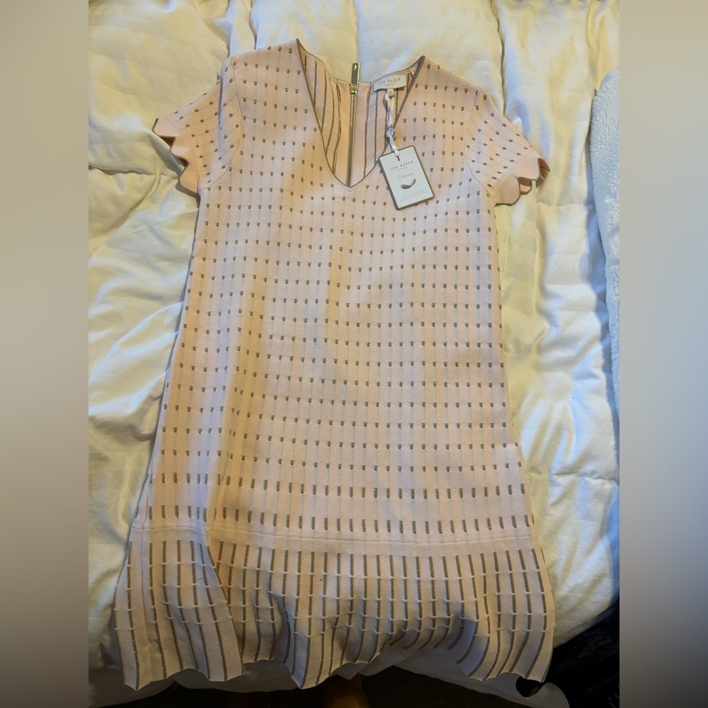Ted Baker Elegant Pink Scalloped Dress - Picture 2 of 4